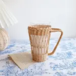 Rattan Woven Water Cup Cover Glass Anti scald Cover Holder With Handle Protection Bottle Covers Insulation c6791232 735f 4136 9c30 6206c626a09a