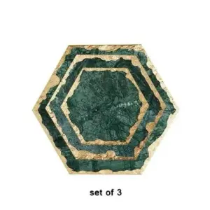 Real Emerald Marble Coaster with Gold Inlay- Heat Resistant