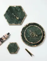 Real Emerald Marble Coaster with Gold Inlay Heat Resistant Decorfaure