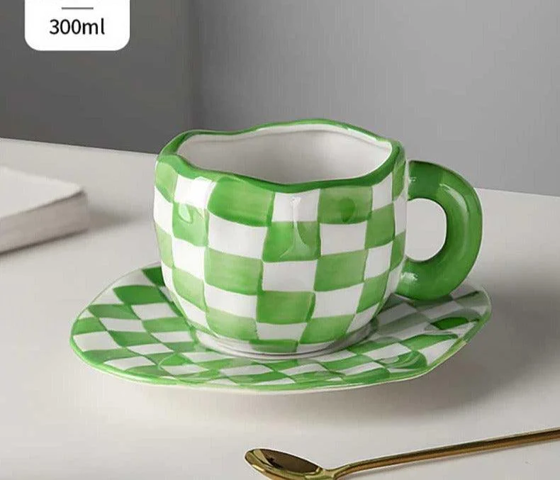 Retro Ceramic Checkered Mug - ISTANBULLU LTD