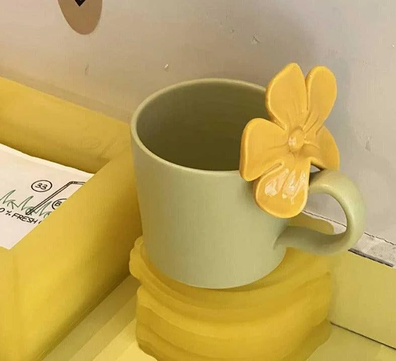 Retro Ceramic Flower Coffee Mugs with Big Flower Handgrid - ISTANBULLU LTD