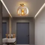 RetroCopperGlassSemiFlushMountCeilingLight