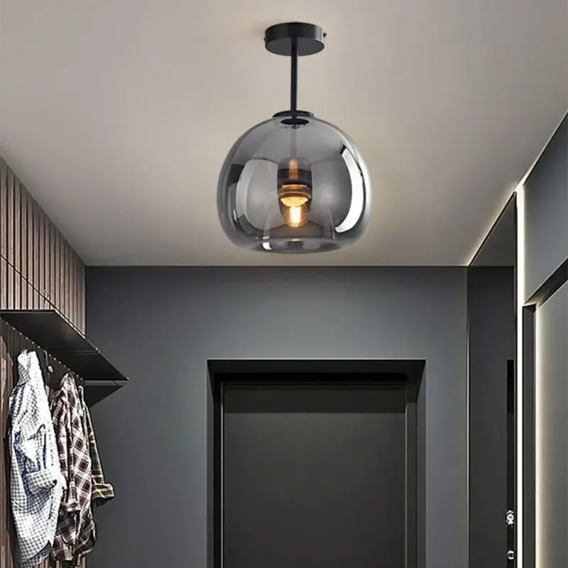 RetroCopperGlassSemiFlushMountCeilingLight