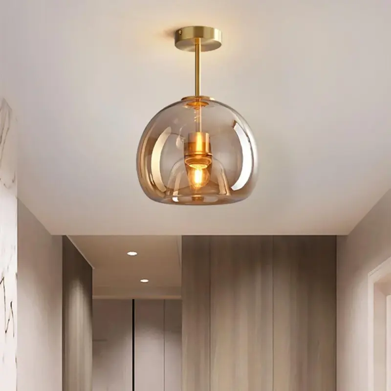 RetroCopperGlassSemiFlushMountCeilingLight