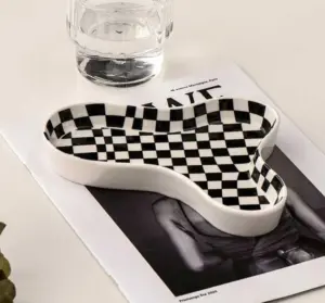 Retro Decorative Ceramic Checkered Tray