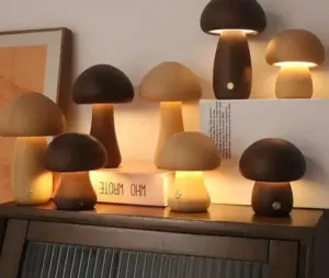 Retro Mid Century Handmade Wood Mushroom Lamp