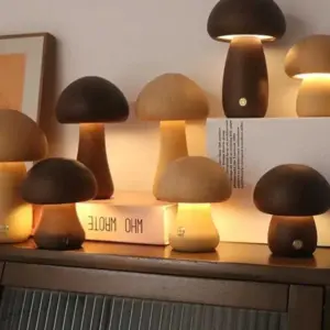 Retro Mid Century Handmade Wood Mushroom Lamp - ISTANBULLU LTD