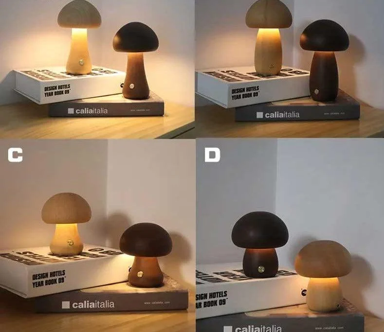 Retro Mid Century Handmade Wood Mushroom Lamp - ISTANBULLU LTD