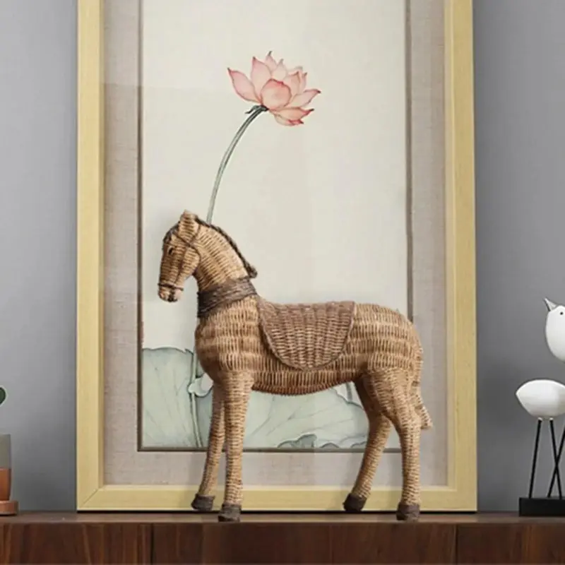 RetroRattanHorseArtCraftsHandmadeOfficeDecorGiftSculpturesandStatues Homeko1