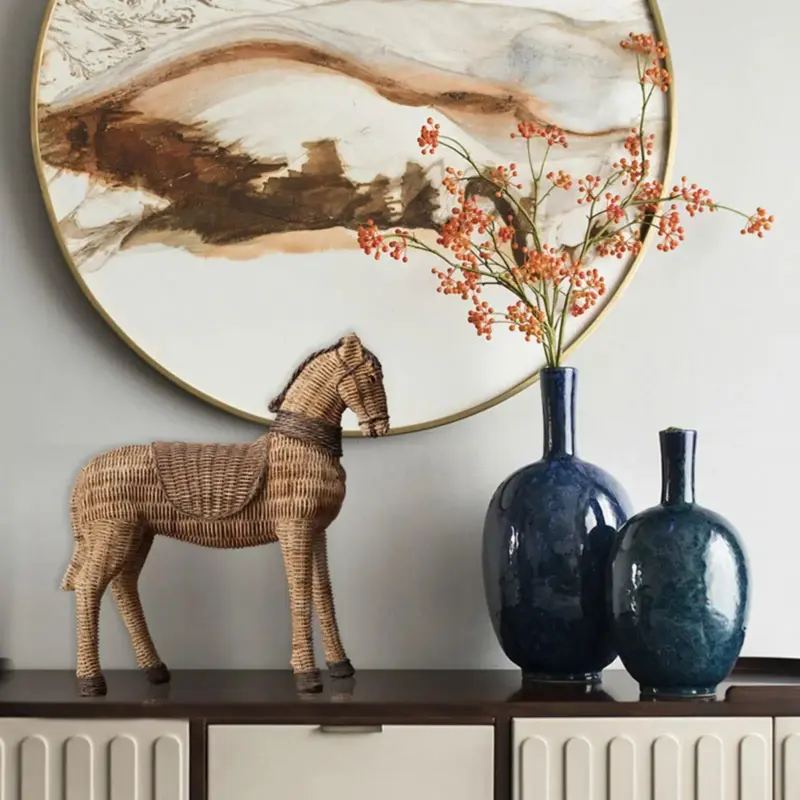 RetroRattanHorseArtCraftsHandmadeOfficeDecorGiftSculpturesandStatues Homeko2