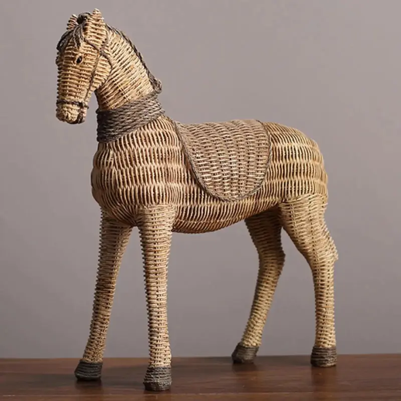 RetroRattanHorseArtCraftsHandmadeOfficeDecorGiftSculpturesandStatues Homeko3