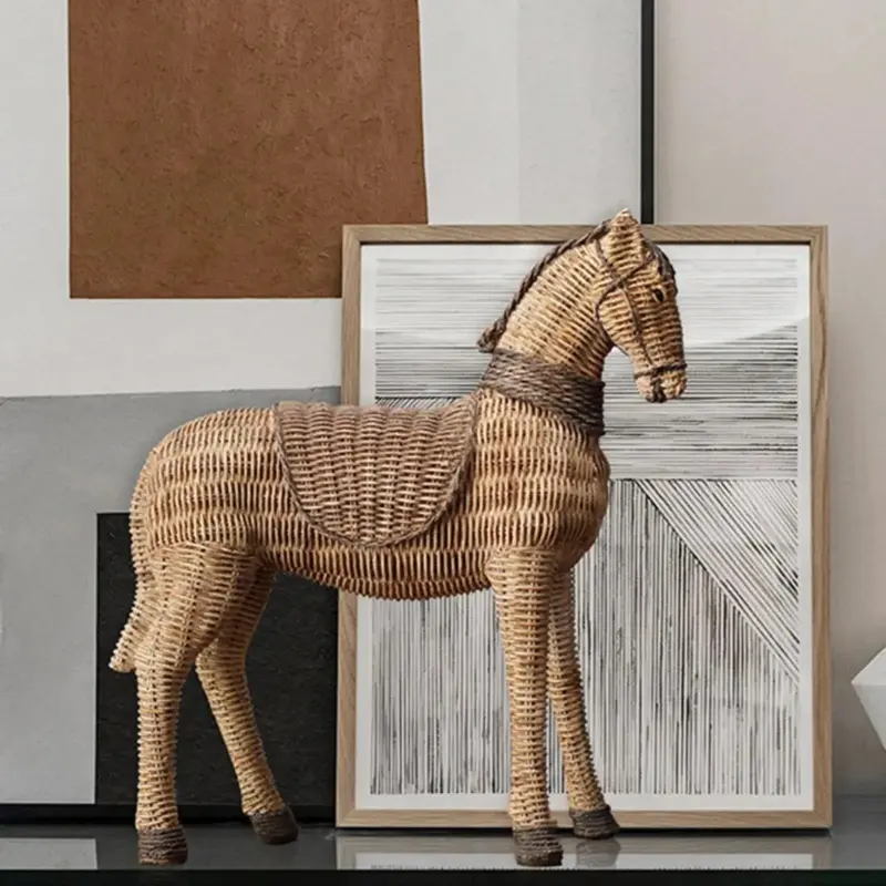 RetroRattanHorseArtCraftsHandmadeOfficeDecorGiftSculpturesandStatues Homeko4