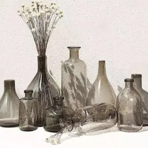Retro Smokey Grey Bubble Glass Vase - ISTANBULLU LTD