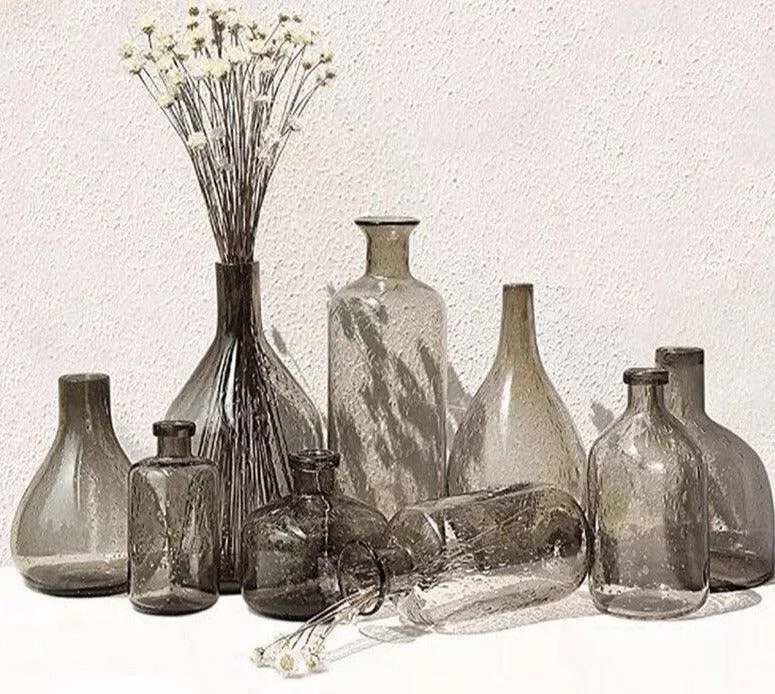 Retro Smokey Grey Bubble Glass Vase - ISTANBULLU LTD