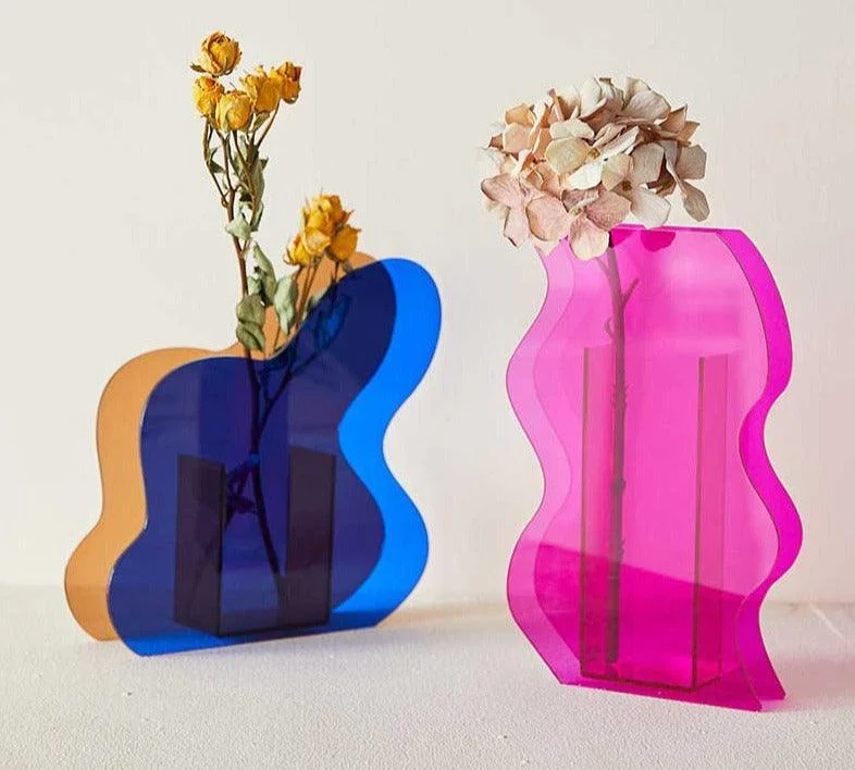 Retro Wavy Flower Acrylic Vase - ISTANBULLU LTD