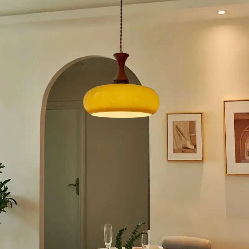 RetroWoodenOrangeDomeKitchenIslandHangingLight Homdiy