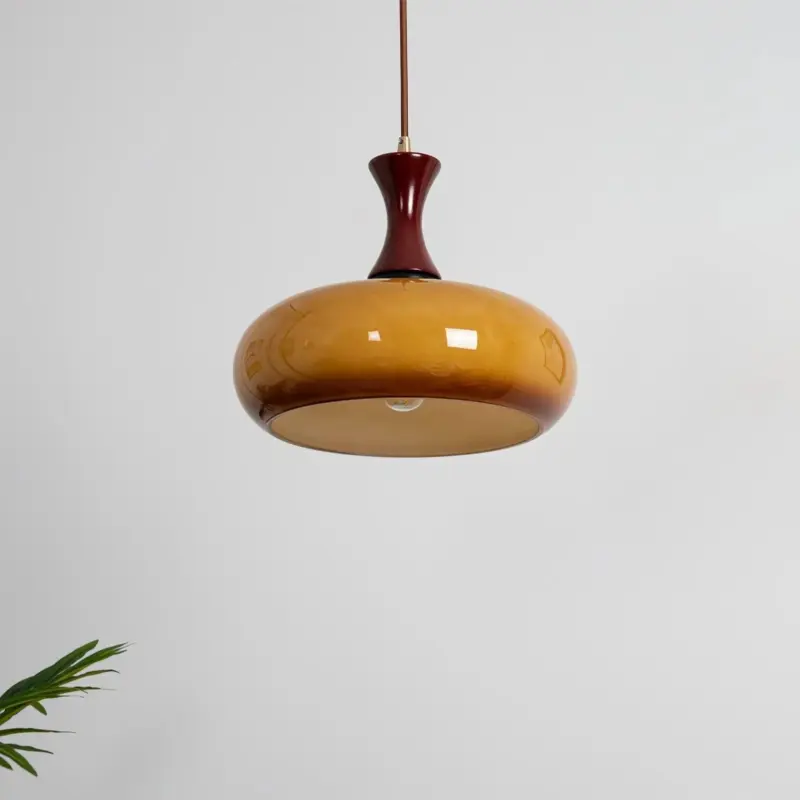 RetroWoodenYellowDomeKitchenIslandHangingLight