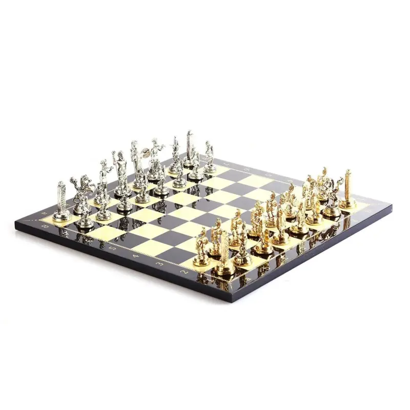 RomeFiguresMetalChessSetwithWalnutPatternedWoodChessBoardSculpturesandStatues Homeko2