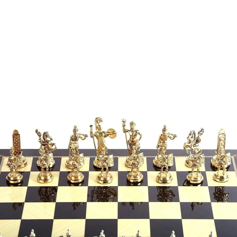 RomeFiguresMetalChessSetwithWalnutPatternedWoodChessBoardSculpturesandStatues Homeko3