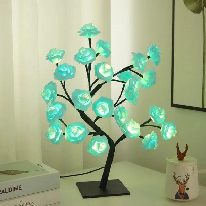 Roos Bloem Boom Lamp 24 Hoofden Roos Tafel Licht Fee Bureau Nachtlampjes Usb Plug Geschenken Voor