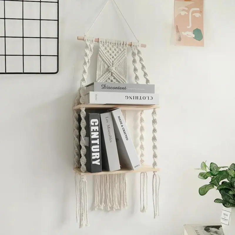 RopeCraftDoubleWoodHangingShelf Homeko2