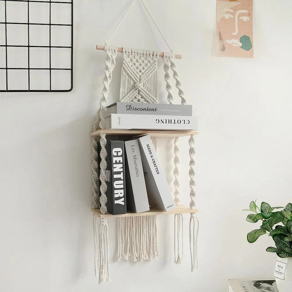 RopeCraft Double Wood Hanging Shelf - Homeko