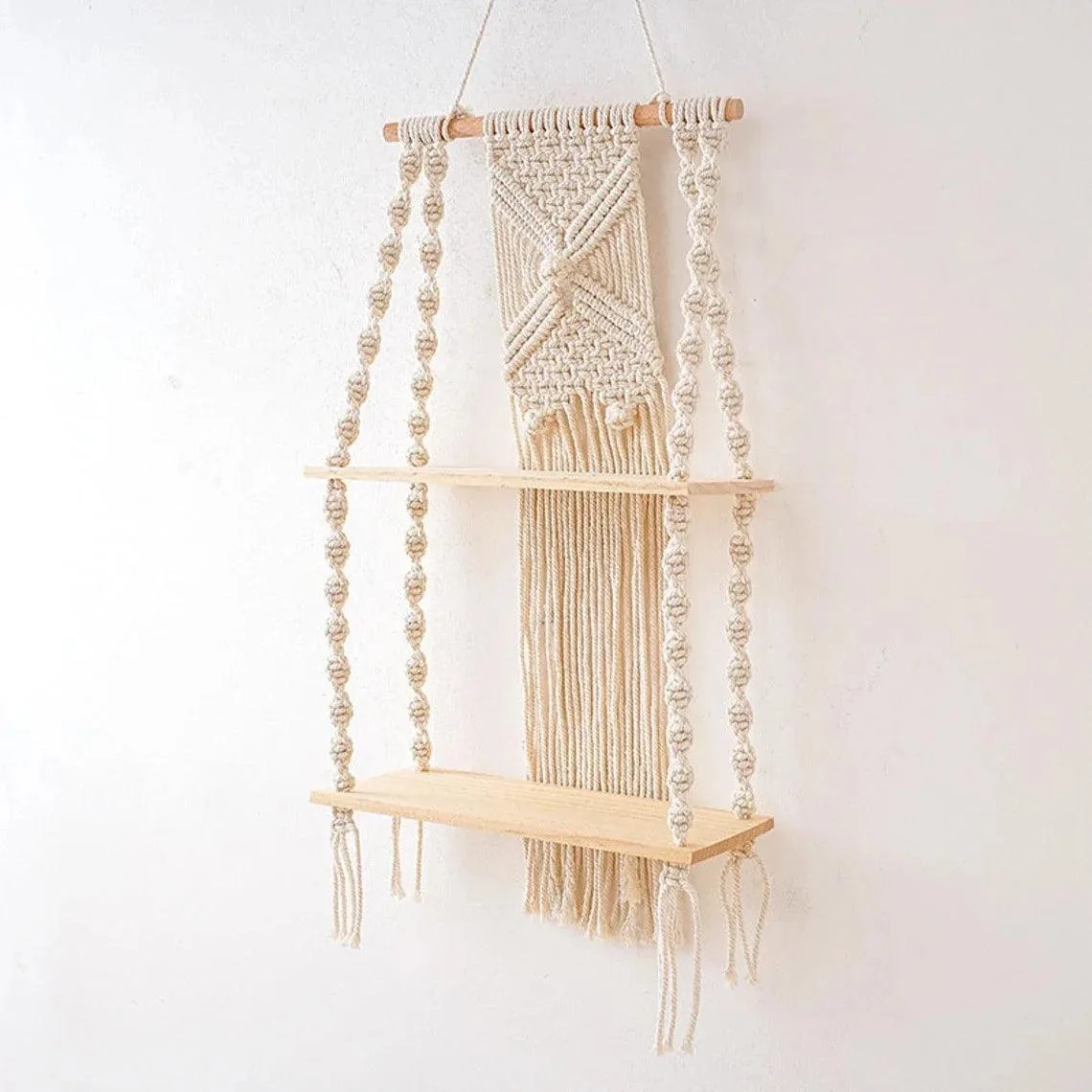 RopeCraft Double Wood Hanging Shelf - Homeko