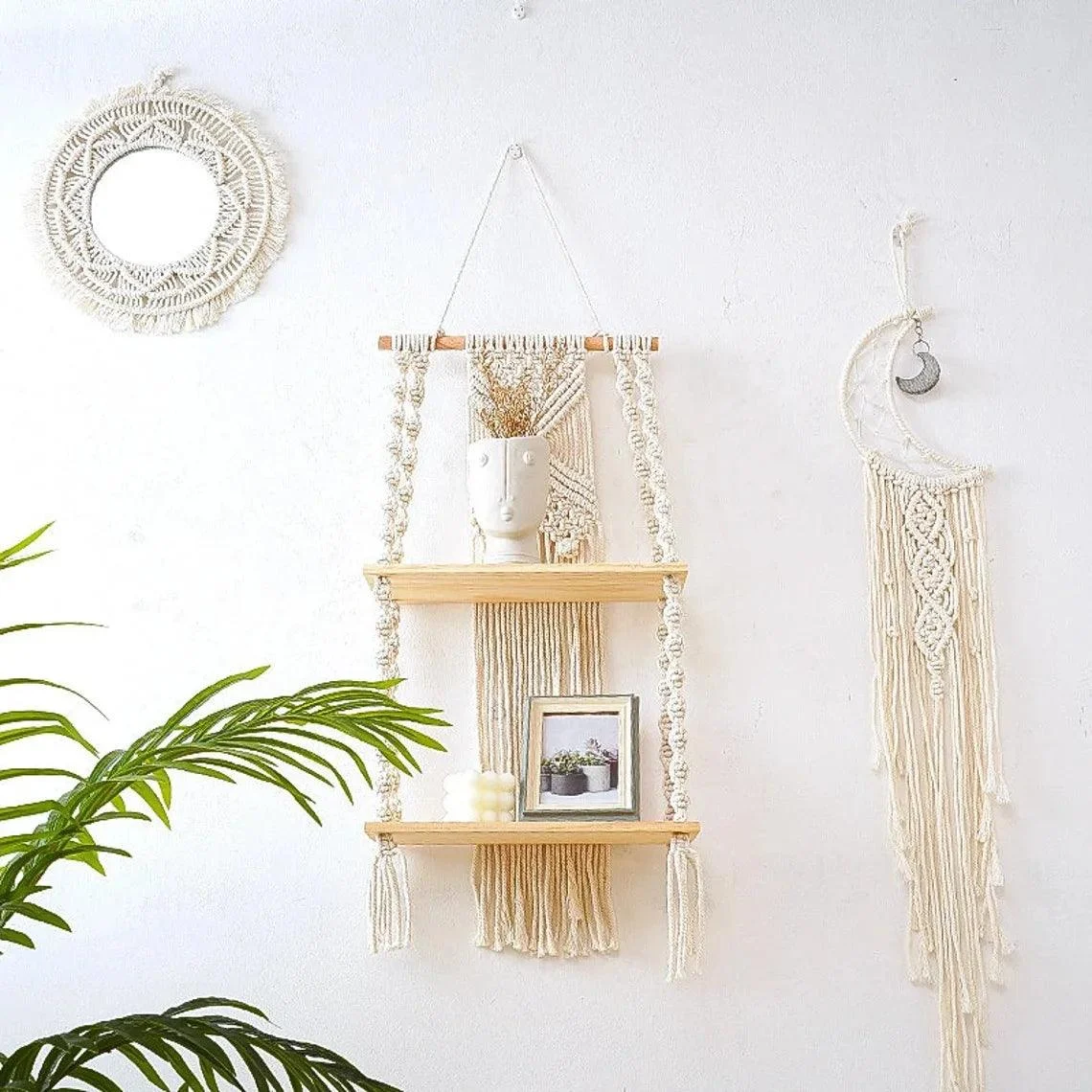 RopeCraft Double Wood Hanging Shelf - Homeko