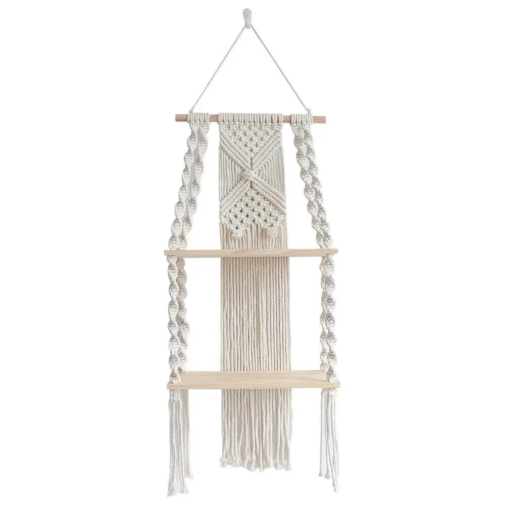 RopeCraft Double Wood Hanging Shelf - Homeko