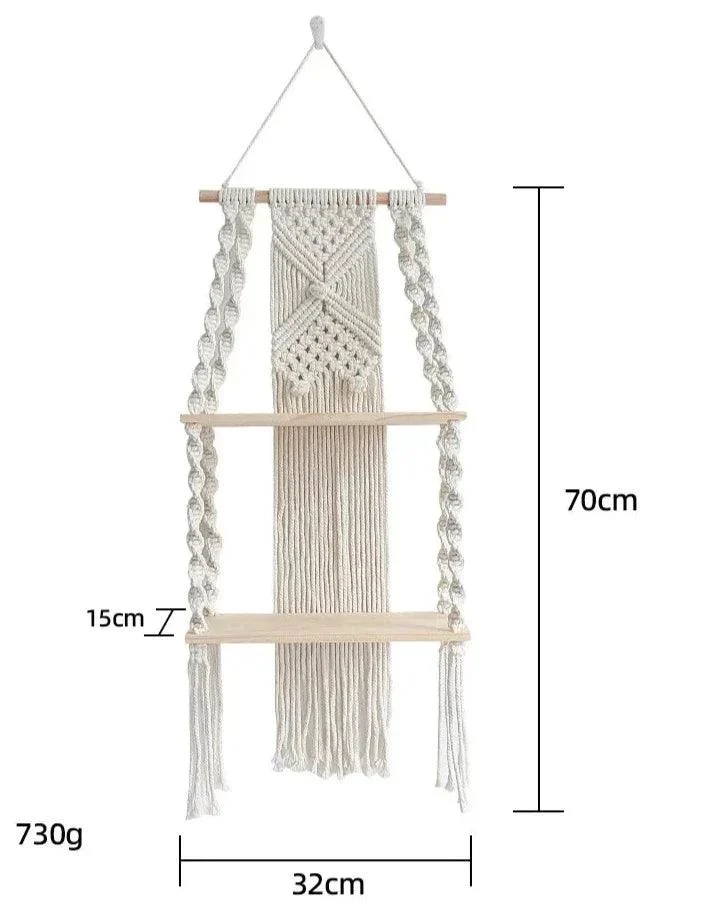 RopeCraft Double Wood Hanging Shelf - Homeko