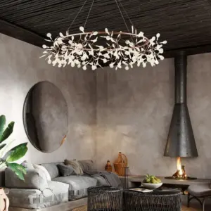 Rose Gold Nordic Chandelier Art Lighting Hanging living Room Restaurant Kitchen Firefly Lamp Branch Round