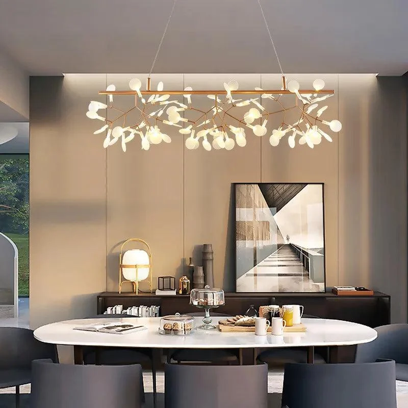 Rose Gold Nordic Chandelier Art Lighting Hanging living Room Restaurant Kitchen Firefly Lamp Branch Round - Homeko