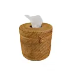Round Rattan Tissue Box Vine Roll Holder Toilet Paper Cover Dispenser For Barthroom Home Hotel And