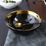 Round White Black Ceramic Salad Bowl Gold Japanese Style Noodle Container For Soup Rice Bowl Ceramica