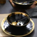 Round White Black Ceramic Salad Bowl Gold Japanese Style Noodle Container For Soup Rice Bowl Ceramica f2fe1e02 ea08 4776 b8a4 512f31afb820