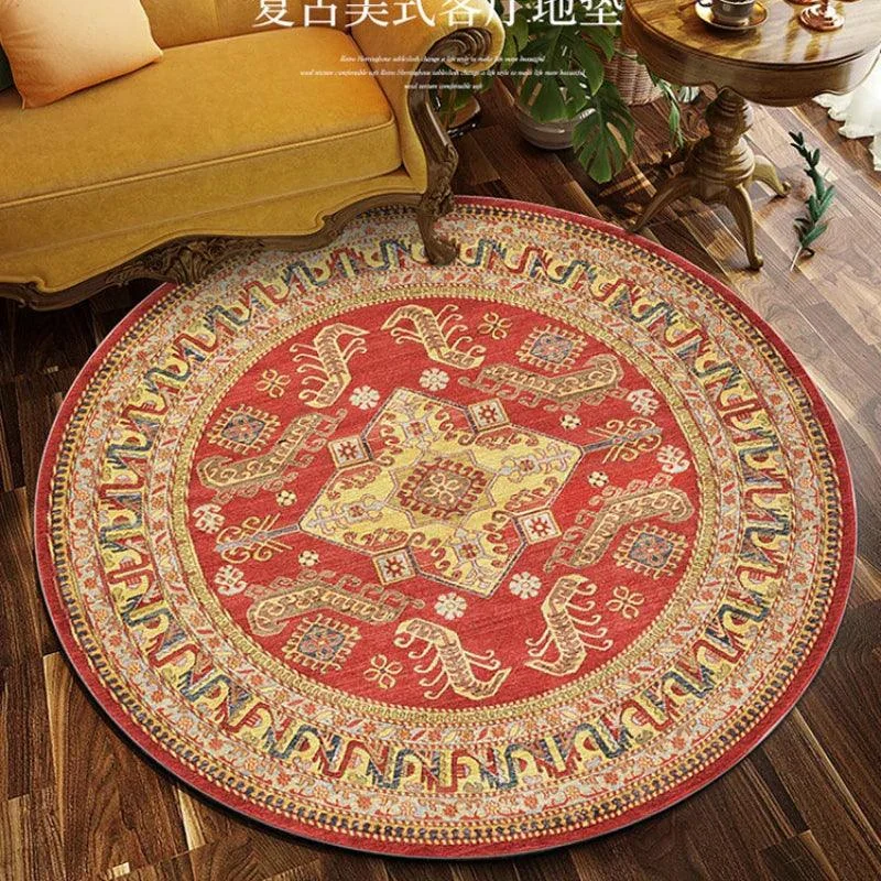 Round Vintage Premium Rug Carpet Living Room Decoration Washable for Lounge Non-slip - Homeko
