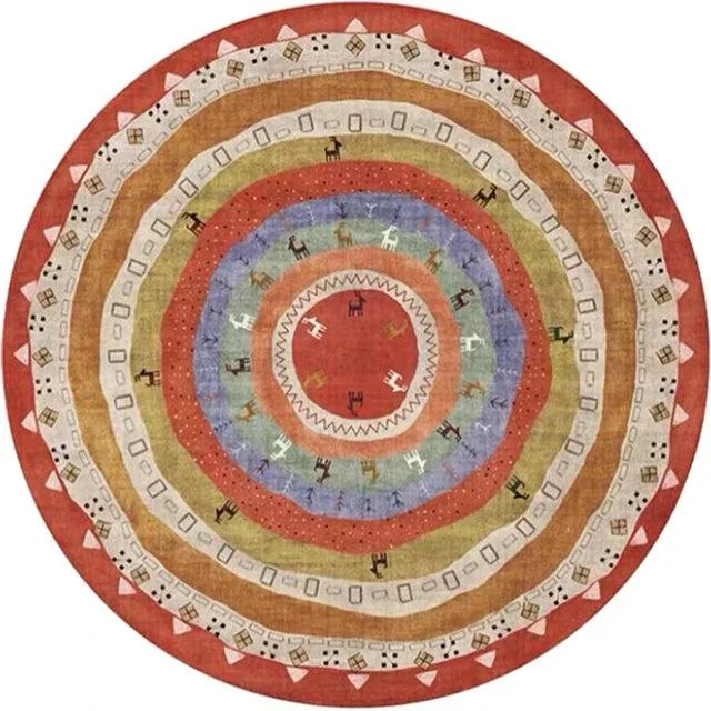 Round Vintage Premium Rug Carpet Living Room Decoration Washable for Lounge Non-slip - Homeko