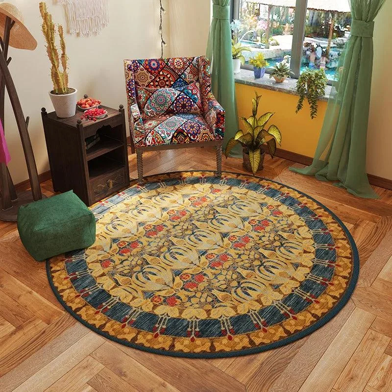 Round Vintage Premium Rug Carpet Living Room Decoration Washable for Lounge Non-slip - Homeko