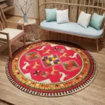 RoundVintagePremiumRugCarpetLivingRoomDecorationWashableforLoungeNon slip Homeko3