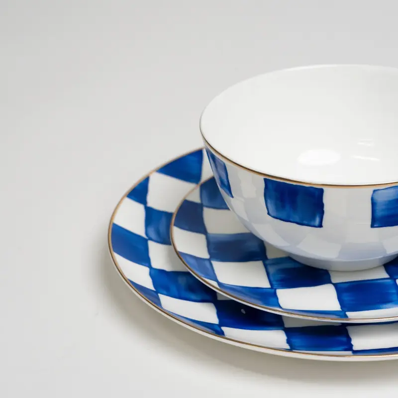 RoyalBlueCheckDinnerwareSet TimelessElegance Homeko1