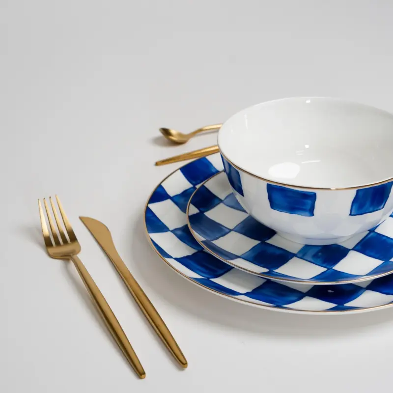 RoyalBlueCheckDinnerwareSet TimelessElegance Homeko3