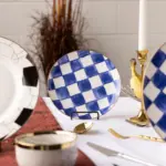 RoyalBlueCheckDinnerwareSet TimelessElegance Homeko6
