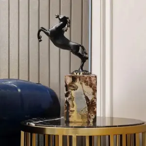 Running Horse Marble & Metal Statue