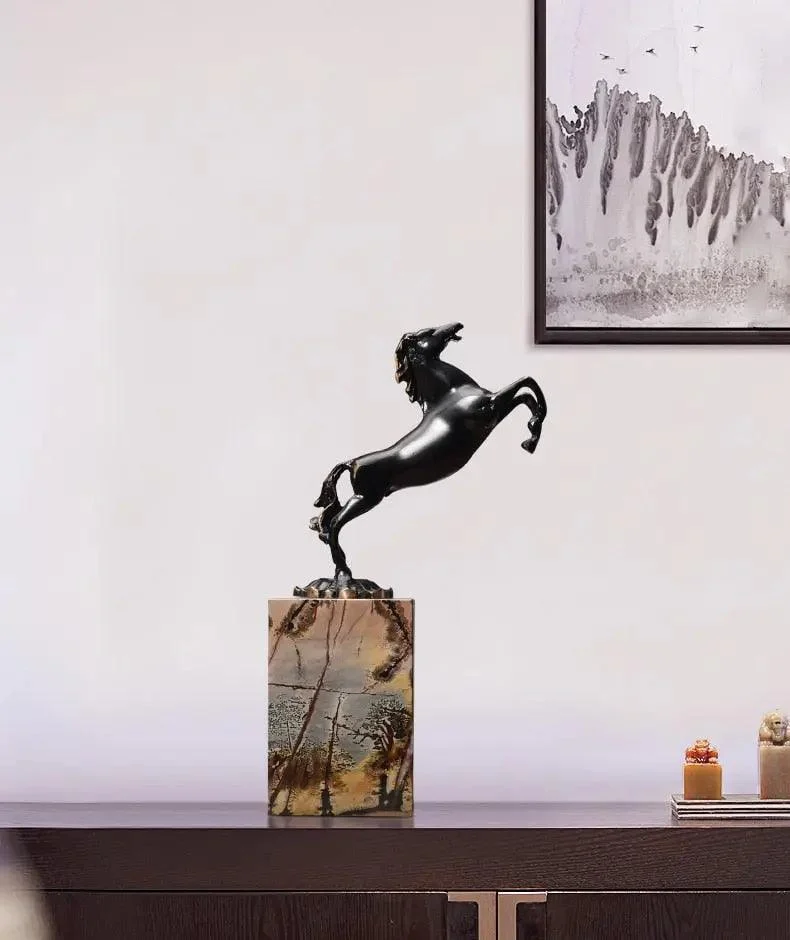 Running Horse Marble & Metal Statue - ISTANBULLU LTD