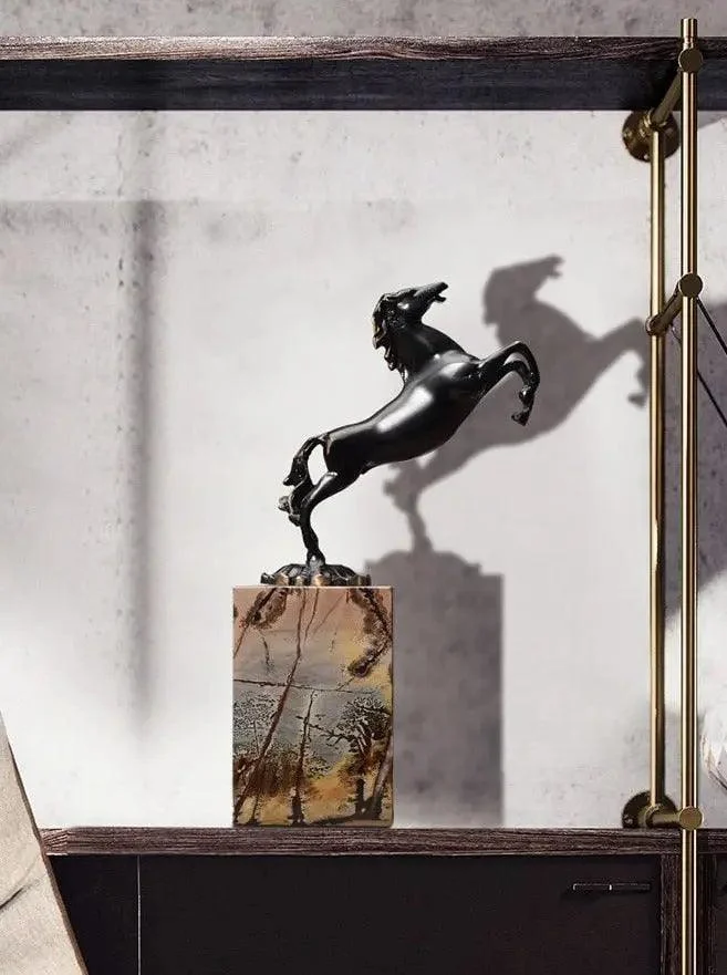 Running Horse Marble & Metal Statue - ISTANBULLU LTD