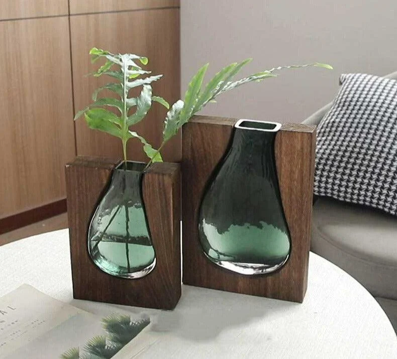 Rustic Wood Glass Ocean Vase - ISTANBULLU LTD