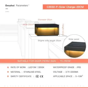 Solar LED Garden Light Outdoor Column Head Light Waterproof Street Light Fence Cap