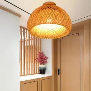 Retro Rattan Bamboo Chandelier Lamp 18x30