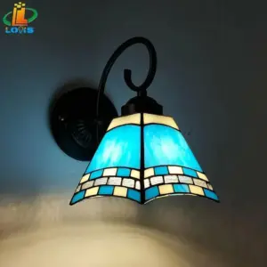 Romanian Tiffany Square Stained Glass Wall Sconce
