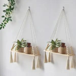 Wall shelf - Wooden Macrame wall shelf